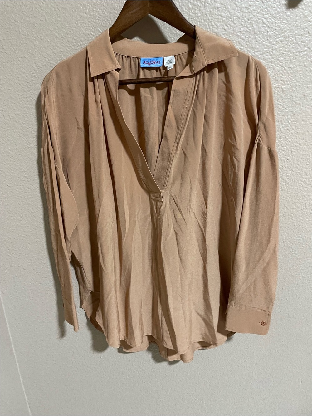 Acrobat Tan Long-Sleeve Silk Pullover Shirt